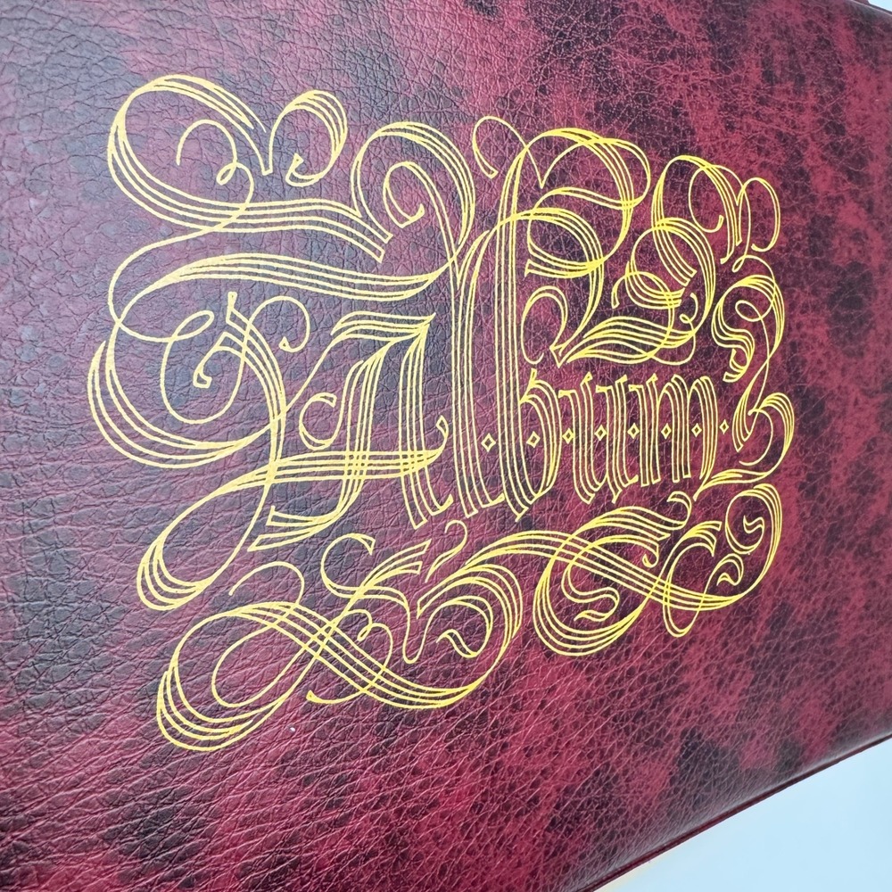 Vtg Rectangle Maroon Photo Album Gold Lettering Filigree Plastic Inserts READ - Picture 12 of 15